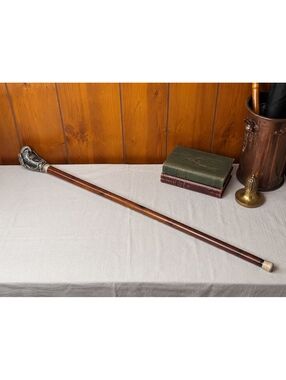 Vintage Owl Head Walking Cane 37 Inch Wood Shaft Bird Handle Collectible Decor
